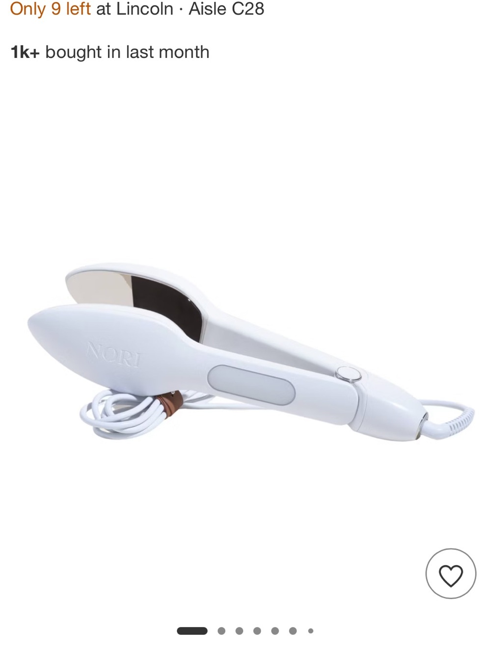 NOR White Handheld Garment Steamer